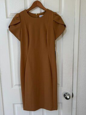 NWT Calvin Klein Tulip Puff Sleeve Mid Length Sheath Dress 6